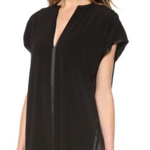 Vince Split Neck Dress with Satin Trim and Back